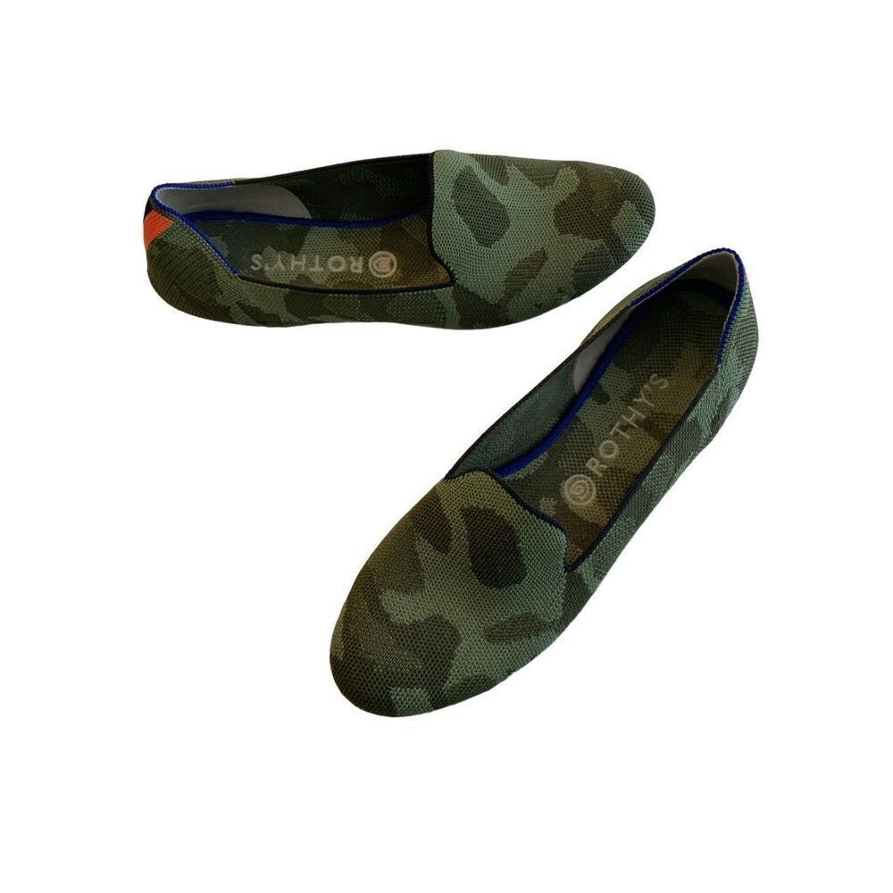 Rothy's round toe green camo flats shoes women's size 10